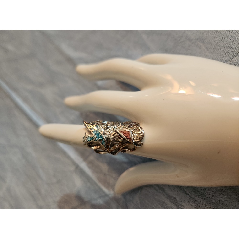 G & S Turquoise and Coral Ring